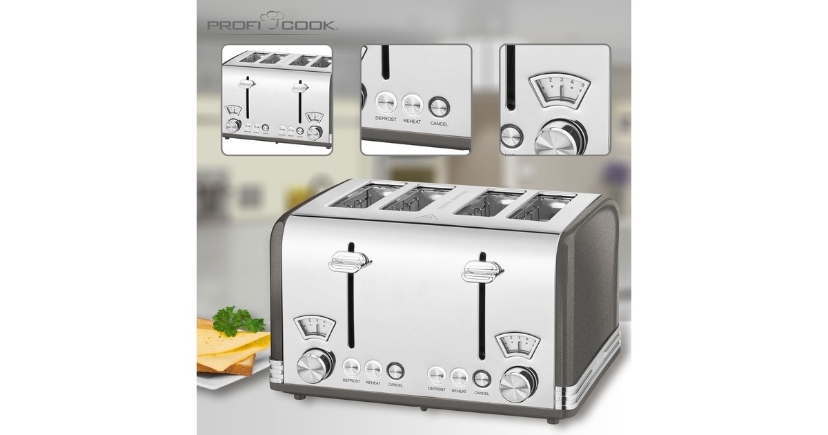 ProfiCook Toaster Vintage PC-TA 1194(anthrazit/chrom, 1.630 Watt, für 4 Scheiben Toast)