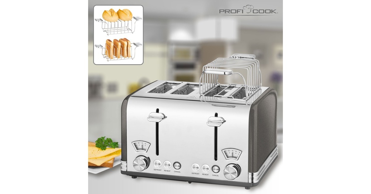 ProfiCook Toaster Vintage PC-TA 1194(anthrazit/chrom, 1.630 Watt, für 4 Scheiben Toast)