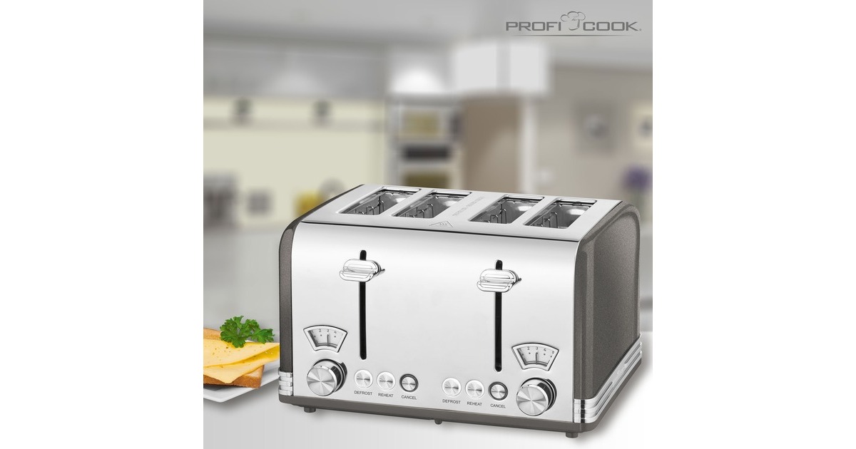 ProfiCook Toaster Vintage PC-TA 1194(anthrazit/chrom, 1.630 Watt, für 4 Scheiben Toast)