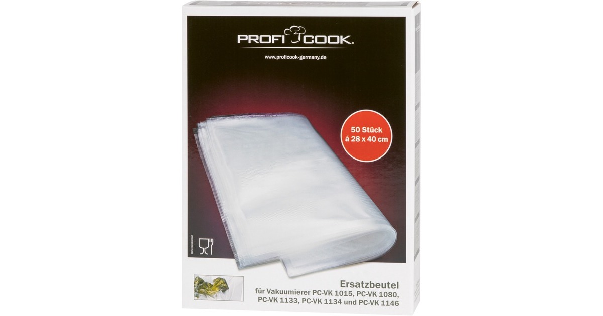 ProfiCook Vakuumierbeutel 28cm x 40cm, 50 Stück, Vakuumier-Folien(transparent)