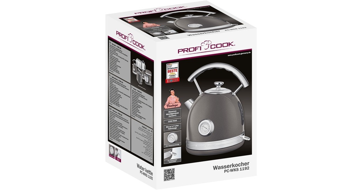 ProfiCook Vintage PC-WKS 1192, Wasserkocher(grau/chrom, 1,7 Liter)