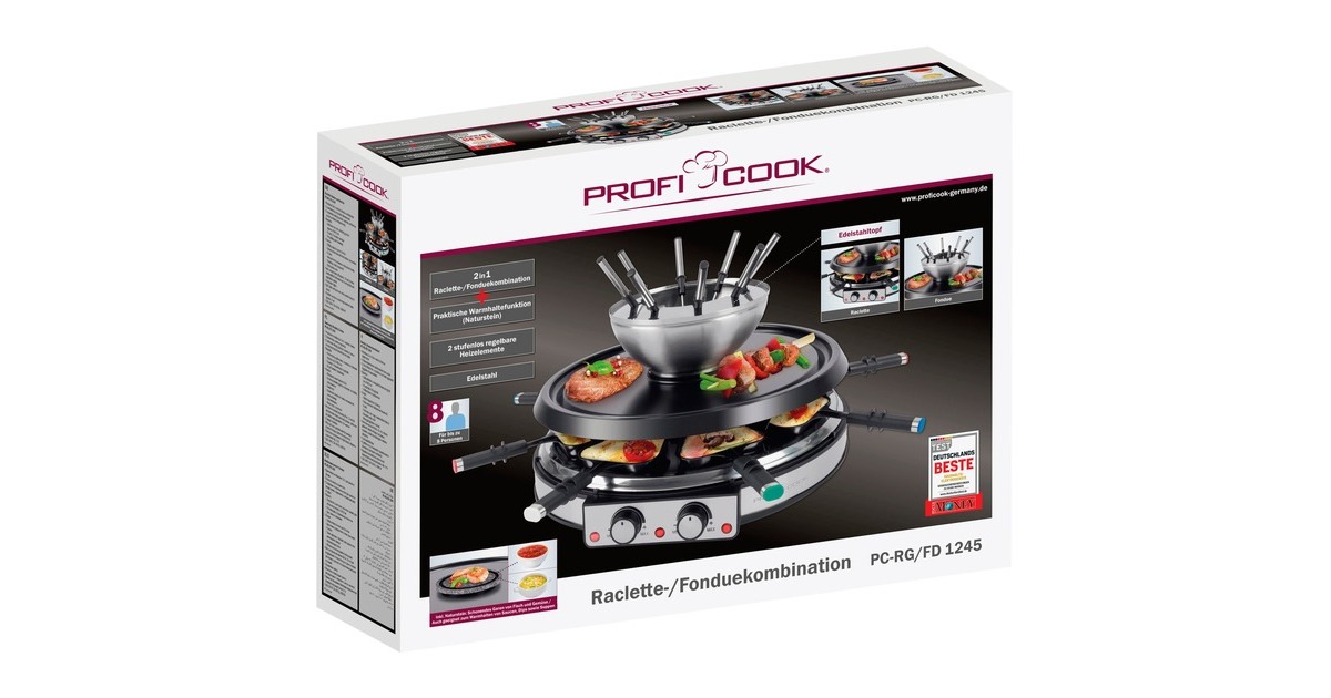 ProfiCook2in1 Raclette Grill & Fondueset PC RG/FD 1245(schwarz/silber)