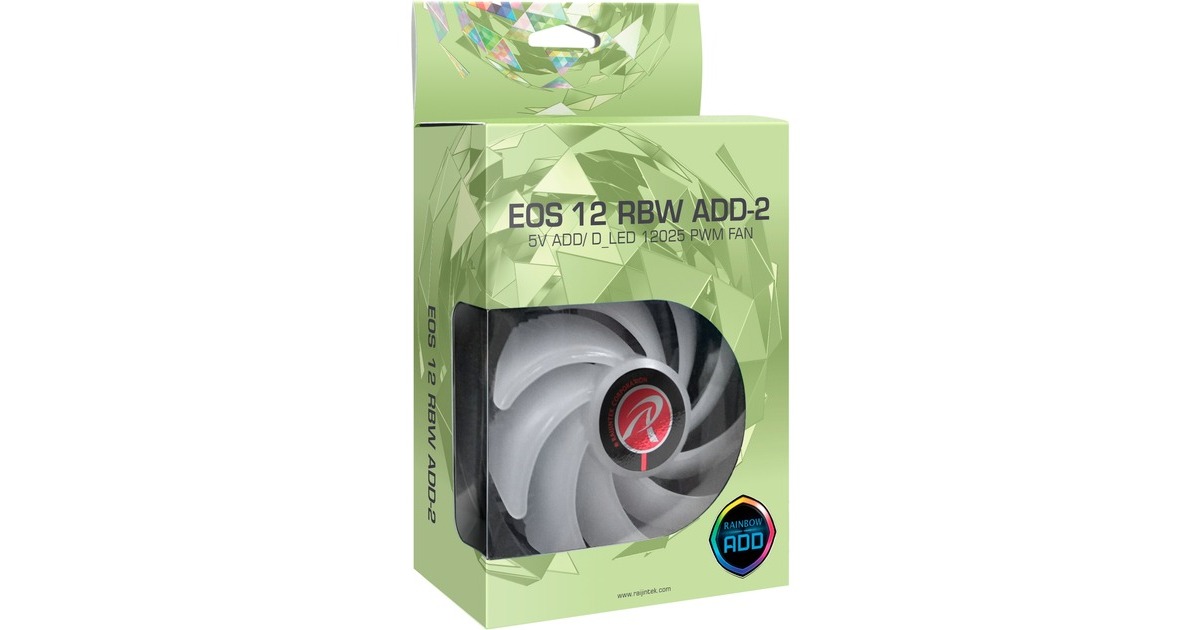 RAIJINTEK EOS 12 RBW ADD -2 120x120x25, Gehäuselüfter(schwarz/transparent, 2 Stück, inkl. 8-Port Hub, Fernbedienung)
