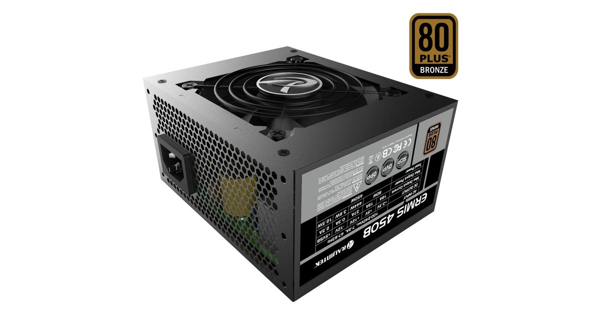 RAIJINTEK ERMIS 450B 450W, PC-Netzteil(schwarz, 2x PCIe, 450 Watt)