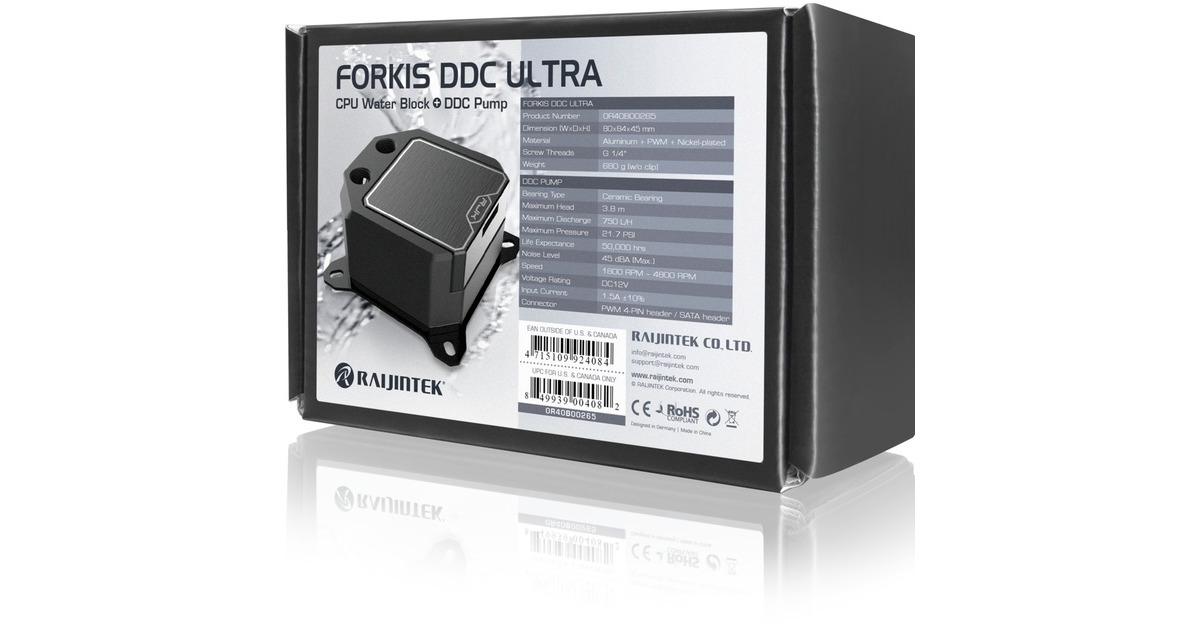 RAIJINTEK FORKIS DDC ULTRA, CPU-Kühler(schwarz, CPU Wasserblock-Pumpen-Kombination)