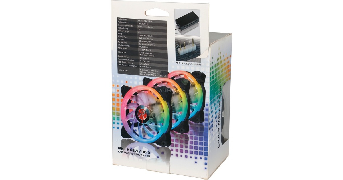 RAIJINTEK IRIS 12 RBW ADD-3, Gehäuselüfter(schwarz, 3 Lüfter, Controller und Fernbedienung)