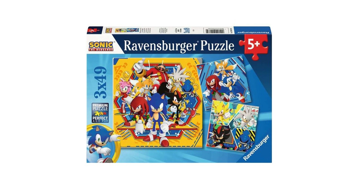 Ravensburger Kinderpuzzle Die Abenteuer von Sonic(3x 49 Teile)