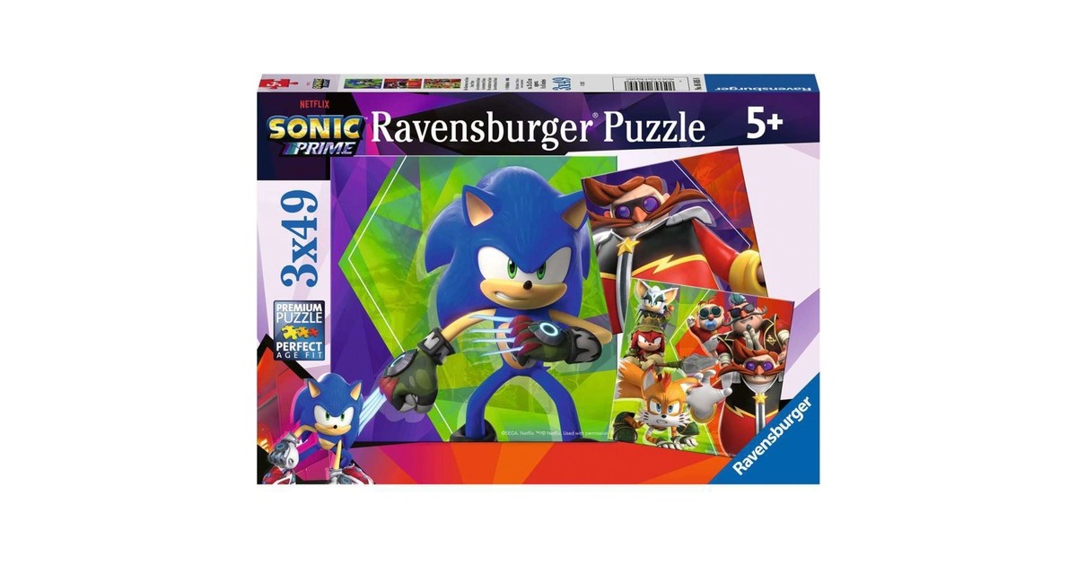 Ravensburger Kinderpuzzle Die Abenteuer von Sonic(3x 49 Teile)