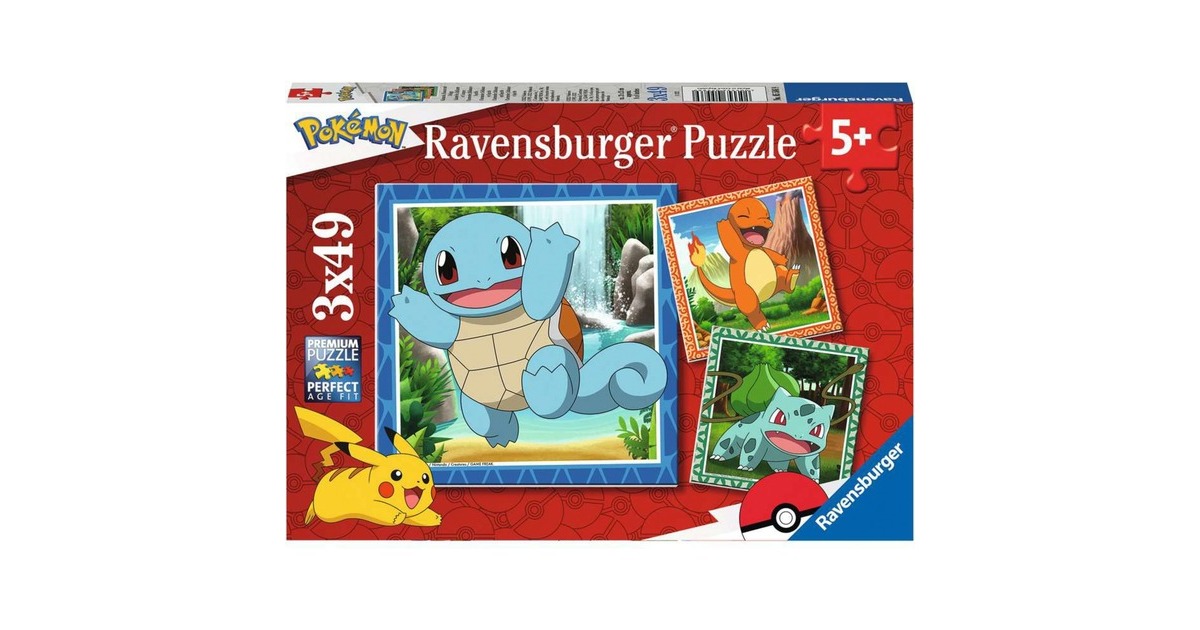 Ravensburger Kinderpuzzle Glumanda, Bisasam und Schiggy(3x49 Teile)