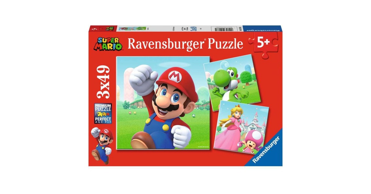 Ravensburger Kinderpuzzle Super Mario(3x49 Teile Puzzle für Kinder ab 5 Jahren)