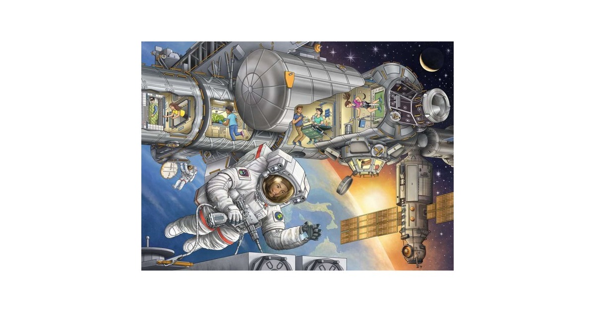 Ravensburger Puzzle Wieso? Weshalb? Warum? Auf der Weltraumstation(100 XXL Teile)