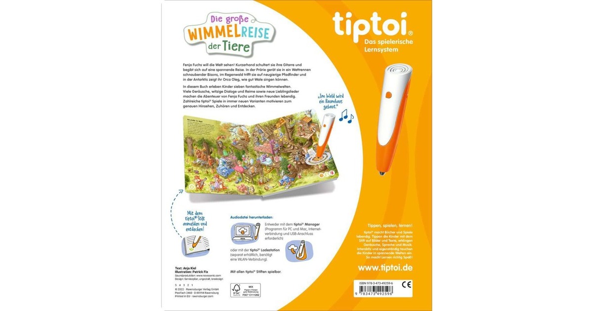 Ravensburger tiptoi Die große Wimmelreise der Tiere, Lernbuch
