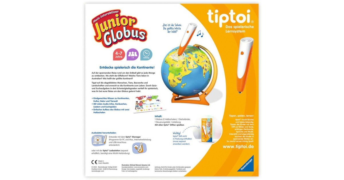 Ravensburger tiptoi Mein interaktiver Junior Globus, Lernspaß
