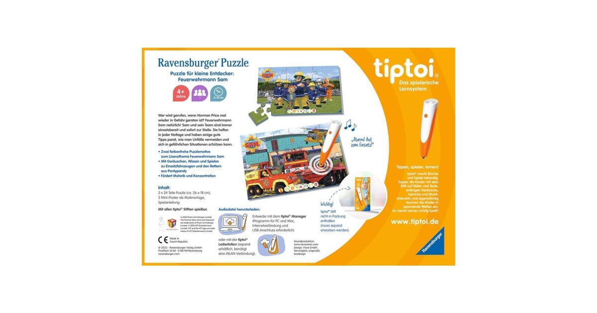 Ravensburger tiptoi Puzzle für kleine Entdecker: Feuerwehrmann Sam