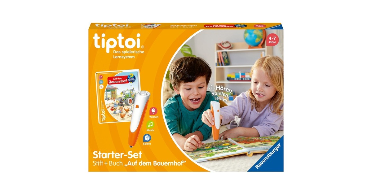 Ravensburger tiptoi Starter-Set: Wieso? Weshalb? Warum? Auf dem Bauernhof, Lernbuch(Stift und Bilderbuch)