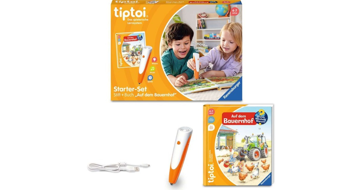 Ravensburger tiptoi Starter-Set: Wieso? Weshalb? Warum? Auf dem Bauernhof, Lernbuch(Stift und Bilderbuch)