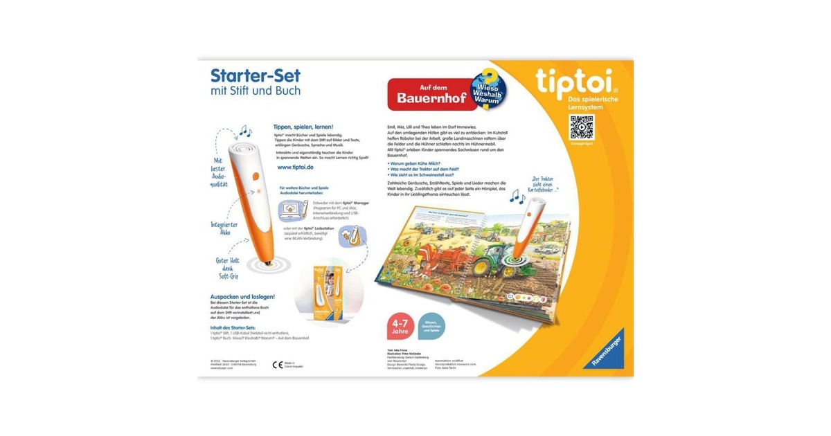 Ravensburger tiptoi Starter-Set: Wieso? Weshalb? Warum? Auf dem Bauernhof, Lernbuch(Stift und Bilderbuch)