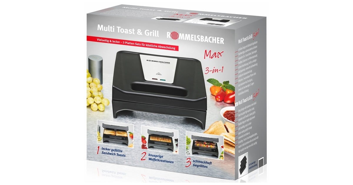Rommelsbacher Multi Toast & Grill SWG 700 3-in-1 Max, Kontaktgrill(schwarz/edelstahl, 700 Watt, mit 3 Platten-Sets)