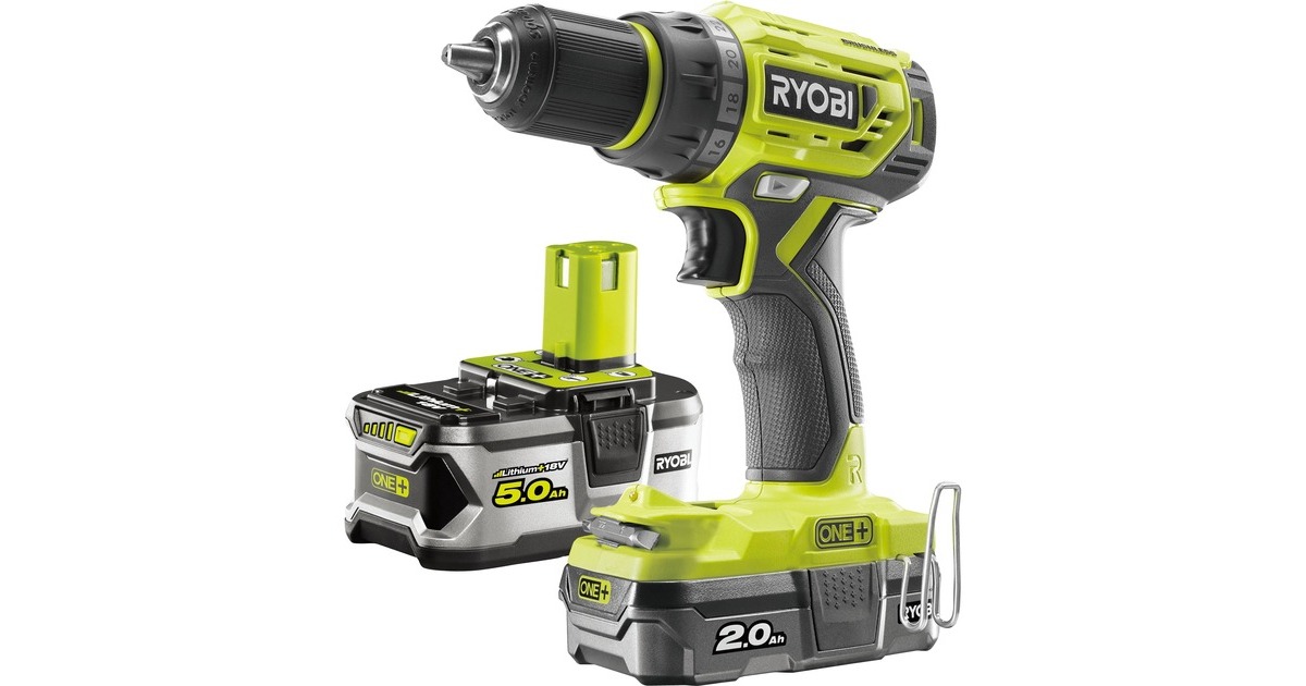 Ryobi Akku-Bohrschrauber R18DD7-252S, 18Volt(grün/schwarz, 1x Li-Ionen Akku 2,0Ah, 1x Li-Ionen Akku 5,0Ah)