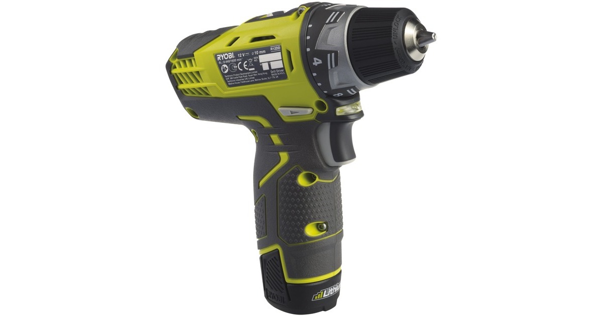 Ryobi Akku-Kompaktschrauber R12DD-220S, 12Volt, Bohrschrauber(grün/schwarz, Li-Ion Akku 2,0Ah, Werkzeugtasche)