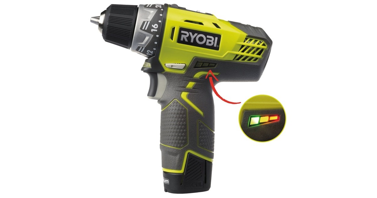 Ryobi Akku-Kompaktschrauber R12DD-220S, 12Volt, Bohrschrauber(grün/schwarz, Li-Ion Akku 2,0Ah, Werkzeugtasche)
