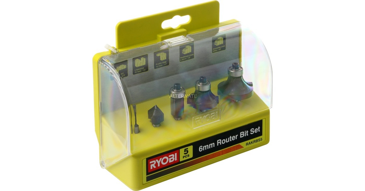 Ryobi Fräserset RAKRBS5, 5-teilig(6mm-Schaft) Ryobi Fräserset RAKRBS5, 5-teilig(6mm-Schaft)
