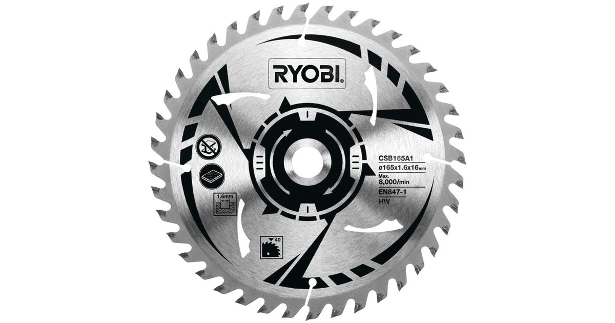 Ryobi HM-Kreissägeblatt CSB165A1, Ø 165mm, 40Z(Bohrung 16mm, für Akku-Handkreissägen)