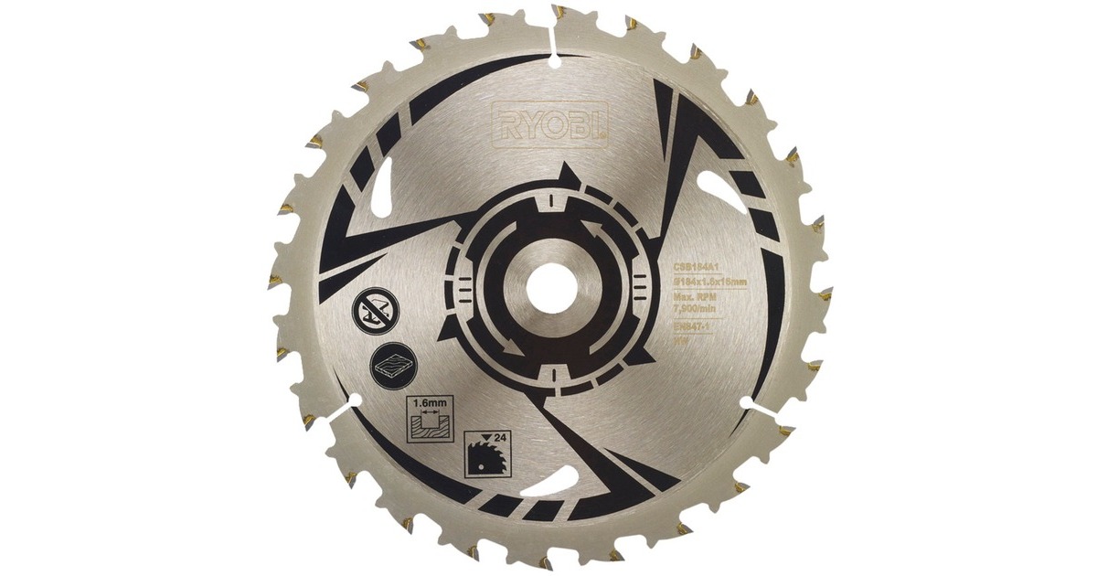 Ryobi HM-Kreissägeblatt CSB184A1, Ø 184mm, 24Z(Carbide-Zähne, Bohrung 16mm, für Handkreissägen) Ryobi HM-Kreissägeblatt CSB184A1, Ø 184mm, 24Z(Carbide-Zähne, Bohrung 16mm, für Handkreissägen)