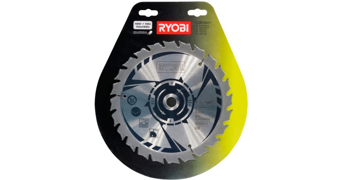 Ryobi HM-Kreissägeblatt CSB190A1, Ø 190mm, 24Z(Bohrung 16mm, für Handkreissägen) Ryobi HM-Kreissägeblatt CSB190A1, Ø 190mm, 24Z(Bohrung 16mm, für Handkreissägen)