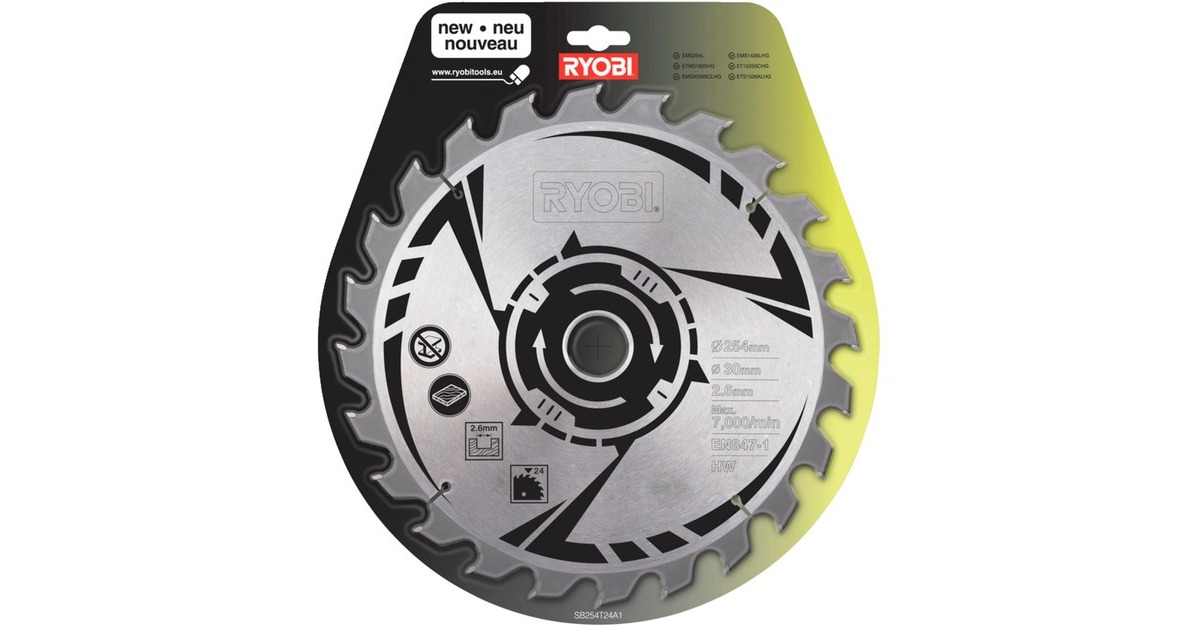 Ryobi HM-Kreissägeblatt SB254T24A1, Ø 254mm, 24Z(Bohrung 30mm, für Tischkreissägen) Ryobi HM-Kreissägeblatt SB254T24A1, Ø 254mm, 24Z(Bohrung 30mm, für Tischkreissägen)