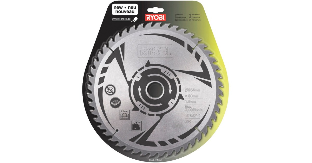 Ryobi HM-Kreissägeblatt SB254T48A1, Ø 254mm, 48Z(Bohrung 30mm, für Tischkreissägen) Ryobi HM-Kreissägeblatt SB254T48A1, Ø 254mm, 48Z(Bohrung 30mm, für Tischkreissägen)