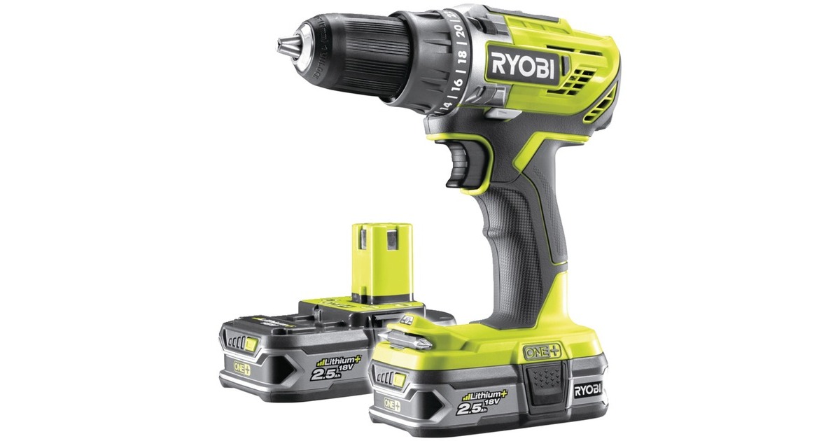 Ryobi ONE+ Akku-Bohrschrauber R18DD3-225S, 18Volt(grün/schwarz, 2x Li-Ionen Akku 2,5Ah)