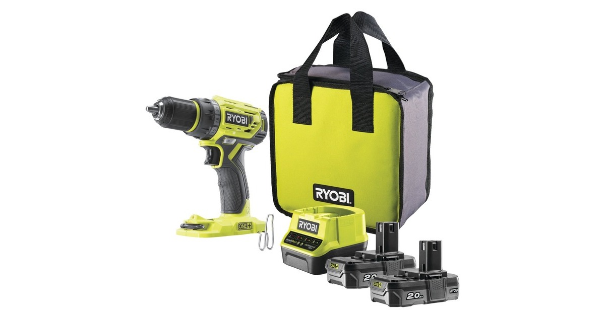 Ryobi ONE+ Akku-Bohrschrauber R18DD7-220S, 18Volt(grün/schwarz, 2x Li-Ionen Akku 2,0Ah, Tasche)