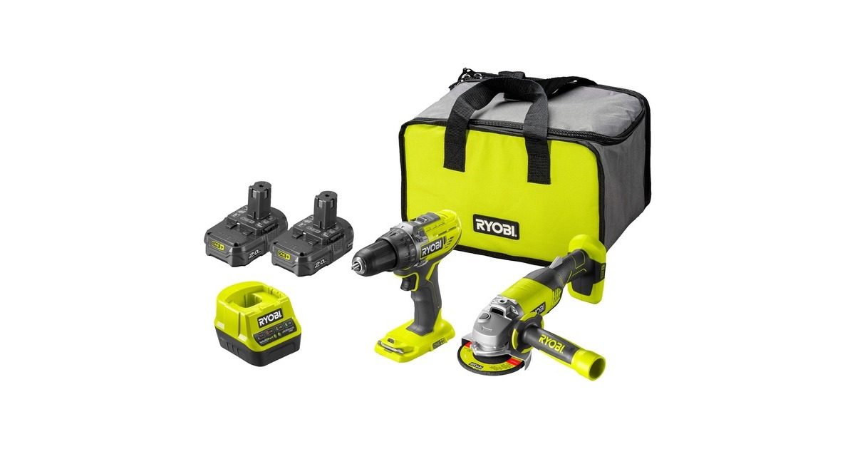 Ryobi ONE+ Akku Bohrschrauber- / Winkelschleifer-Set R18DDAG-220S, 18Volt, Werkzeug-Set(grün/schwarz, 2x Li-Ionen Akku 2,0Ah, Werkzeugtasche) Ryobi ONE+ Akku Bohrschrauber- / Winkelschleifer-Set R18DDAG-220S, 18Volt, Werkzeug-Set(grün/schwarz, 2x Li-Ionen Akku 2,0Ah, Werkzeugtasche)