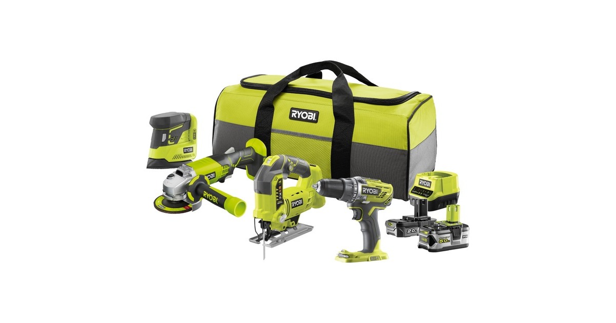Ryobi ONE+ Akku Combo-Set R18CK4B-252S, 18Volt, Werkzeug-Set(grün/schwarz, Li-Ionen Akku 2,0Ah + 5,0Ah, Bohrschrauber + Stichsäge + Winkelschleifer + Polierer, Tasche) Ryobi ONE+ Akku Combo-Set R18CK4B-252S, 18Volt, Werkzeug-Set(grün/schwarz, Li-Ionen Akku 2,0Ah + 5,0Ah, Bohrschrauber + Stichsäge + Winkelschleifer + Polierer, Tasche)