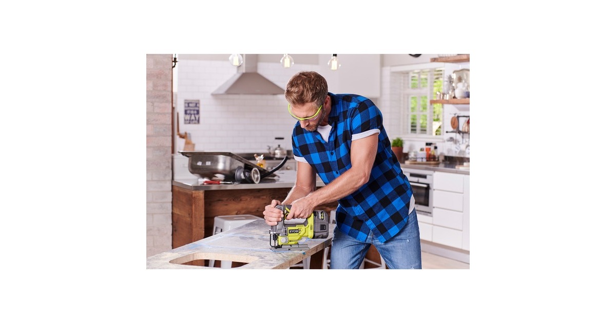 Ryobi ONE+ Akku Combo-Set R18CK4B-252S, 18Volt, Werkzeug-Set(grün/schwarz, Li-Ionen Akku 2,0Ah + 5,0Ah, Bohrschrauber + Stichsäge + Winkelschleifer + Polierer, Tasche)