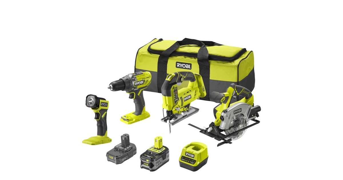 Ryobi ONE+ Akku Kombo-Kit RCK184A-252S, Werkzeug-Set(grün/schwarz, 2x Li-Ionen Akku (2,0Ah + 5Ah), Bohrschrauber, 2 Sägen, LED-Leuchte, Werkzeugtasche) Ryobi ONE+ Akku Kombo-Kit RCK184A-252S, Werkzeug-Set(grün/schwarz, 2x Li-Ionen Akku (2,0Ah + 5Ah), Bohrschrauber, 2 Sägen, LED-Leuchte, Werkzeugtasche)