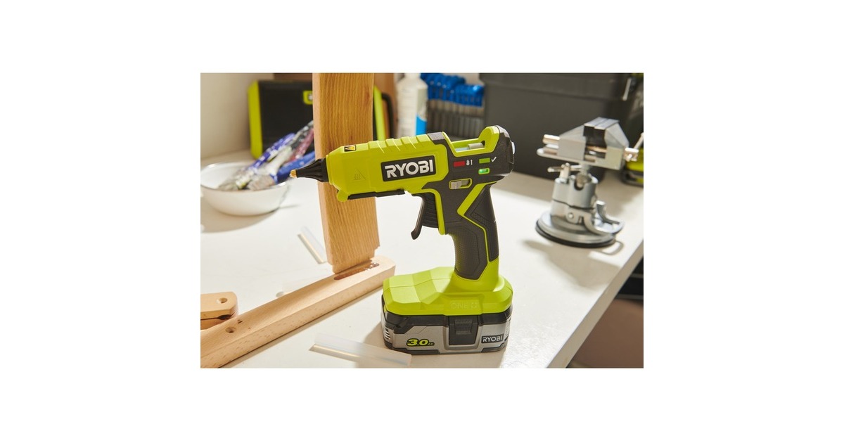 Ryobi ONE+ Heißklebepistole Mini RGLM18-0 mit Akkustation, 18Volt(grün/schwarz, ohne Akku und Ladegerät)