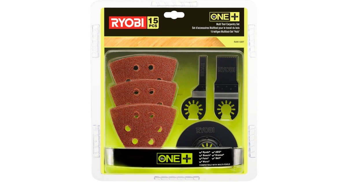 Ryobi Schleif- und Sägeblatt-Set RAK15MT, 15-teilig, für Multitool, Sägeblatt-Satz