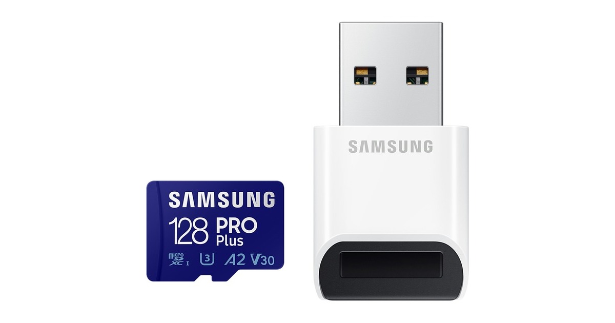 SAMSUNG PRO Plus 128 GB SDXC (2023), Speicherkarte(UHS-I U3, Class 10, V30, inkl. USB-Adapter)