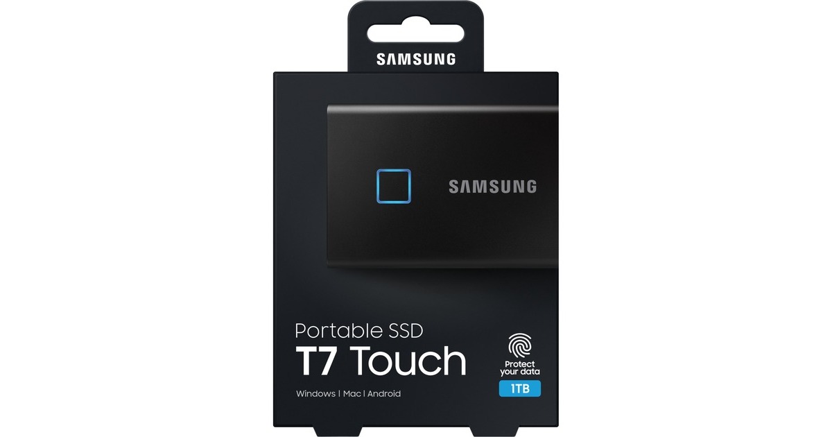 SAMSUNG Portable SSD T7 Touch 1TB, Externe SSD(schwarz, USB-C 3.2 Gen 2 (10 Gbit/s), extern)