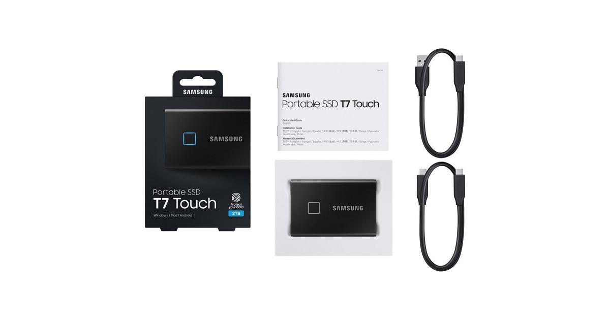 SAMSUNG Portable SSD T7 Touch 2TB, Externe SSD(schwarz, USB-C 3.2 Gen 2 (10 Gbit/s), extern)