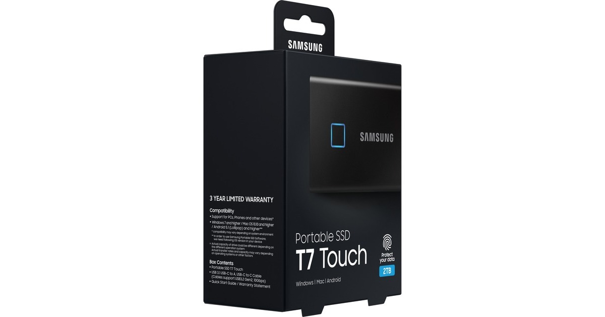 SAMSUNG Portable SSD T7 Touch 2TB, Externe SSD(schwarz, USB-C 3.2 Gen 2 (10 Gbit/s), extern)