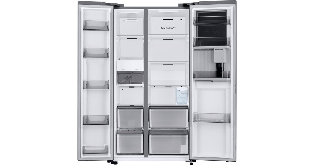 SAMSUNG RH69B8020S9/EG RS8000, Side-by-Side(edelstahl/silber, Food Showcase Tür, Beverage Center, Wassertank)
