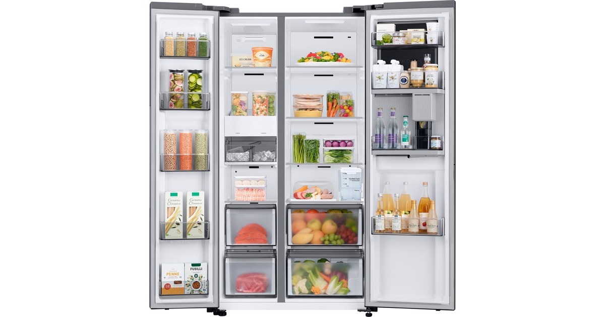 SAMSUNG RH69B8020S9/EG RS8000, Side-by-Side(edelstahl/silber, Food Showcase Tür, Beverage Center, Wassertank)