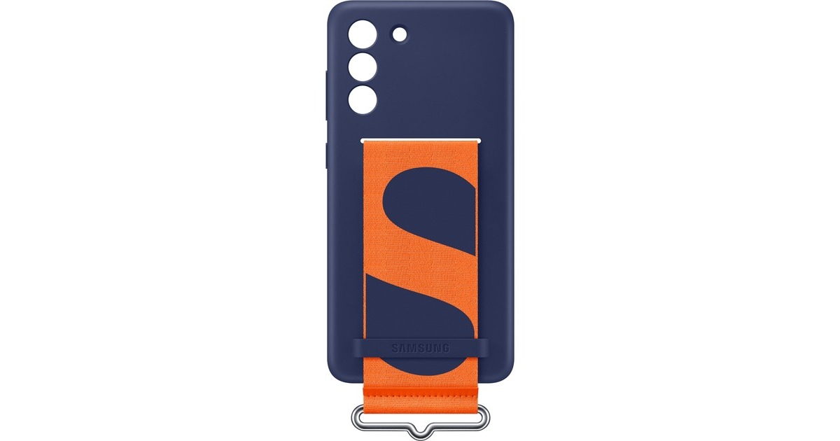 SAMSUNG Silicone cover with Strap, Handyhülle(dunkelblau/orange, Samsung Galaxy S21 FE 5G)