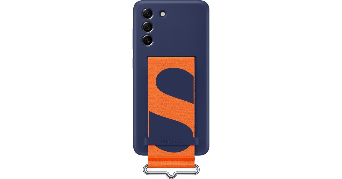 SAMSUNG Silicone cover with Strap, Handyhülle(dunkelblau/orange, Samsung Galaxy S21 FE 5G)