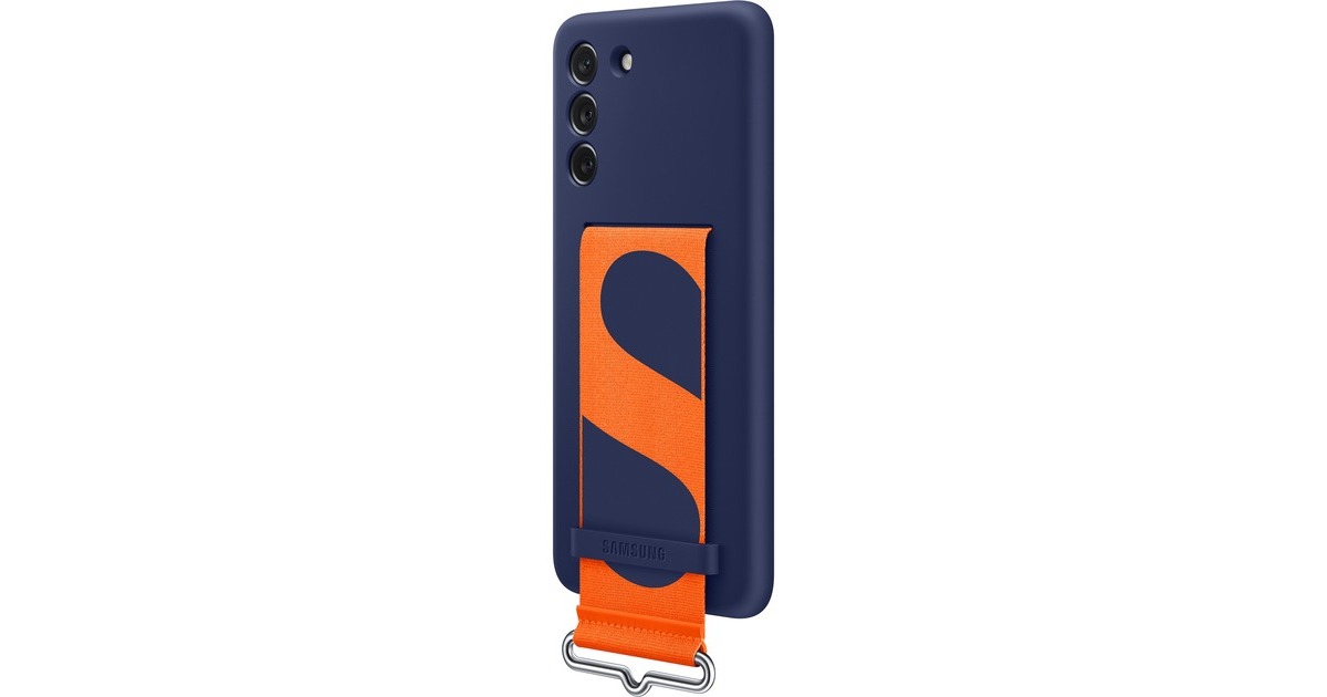 SAMSUNG Silicone cover with Strap, Handyhülle(dunkelblau/orange, Samsung Galaxy S21 FE 5G)