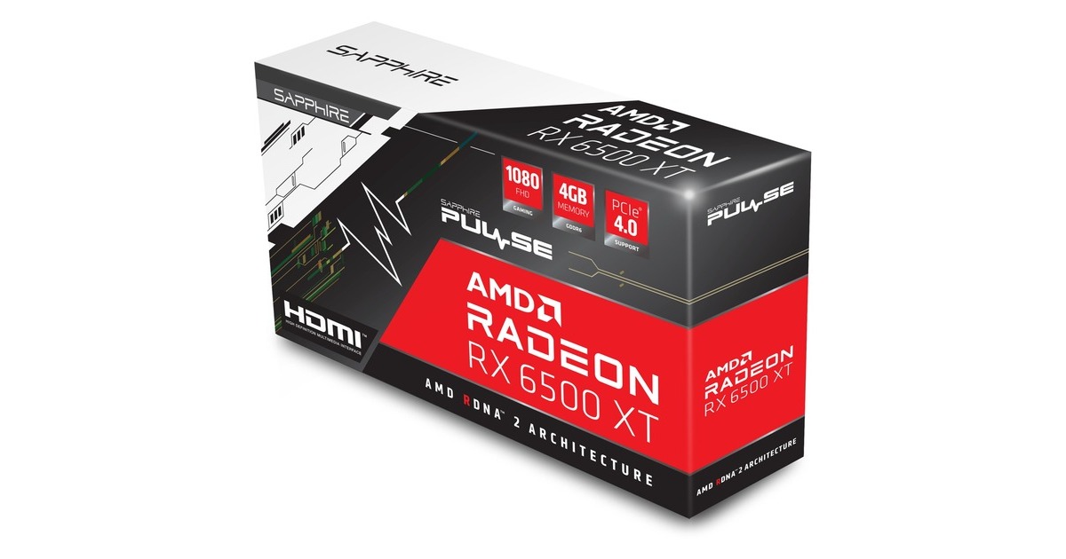 SAPPHIRE Radeon RX 6500 XT Pulse Gaming OC, Grafikkarte(RDNA 2, GDDR6, 1x DisplayPort, 1x HDMI)