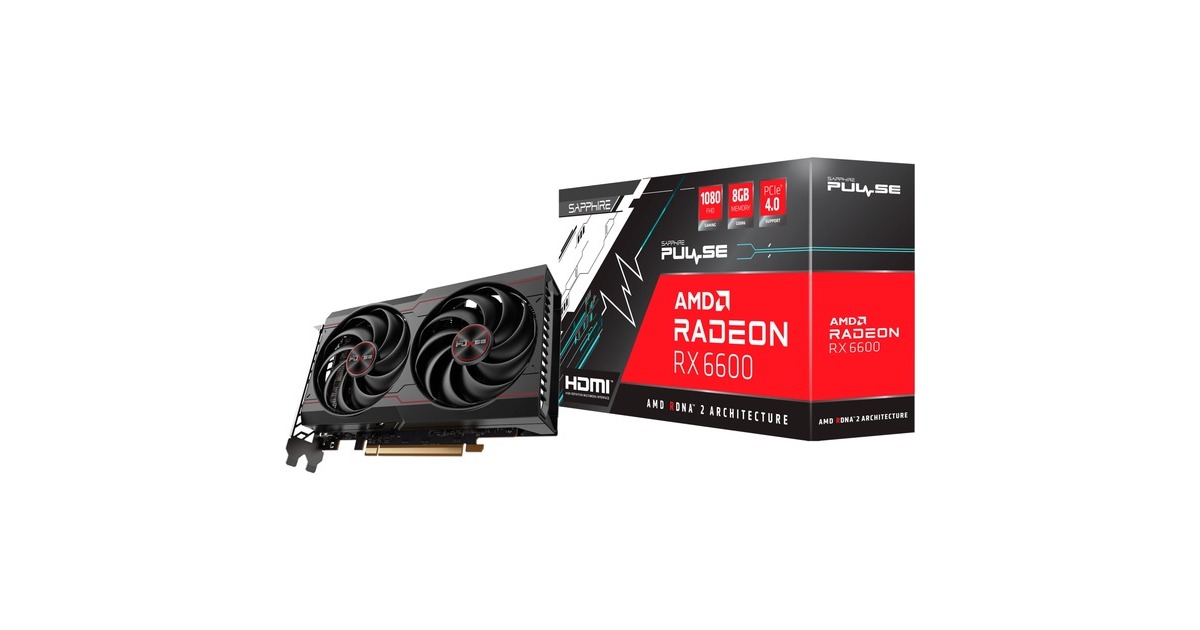 SAPPHIRE Radeon RX 6600 Pulse Gaming, Grafikkarte(RDNA 2, GDDR6, 3x DisplayPort, 1x HDMI 2.1)